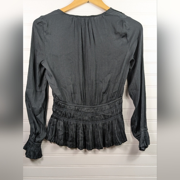 Catherine Malandrino Satin Blouse Gray Long Sleeve Smocked Peplum Waist Size PP - Picture 3 of 10